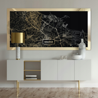 Mapa mesta GDAŃSK Zlatá maľba na stene suvenír