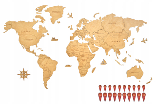 Nálepka na stenu - Drevená mapa sveta na stenu Picnicwood 150 x 85 cm