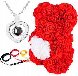 Teddy Bear Rose Heart vločky náhrdelník Milujem ťa