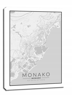 Monako mapa čiernobiela - obrázok na plátne