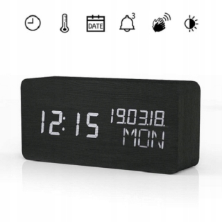 Hodiny - Modern Alarm Clock Black USB vlhkomer
