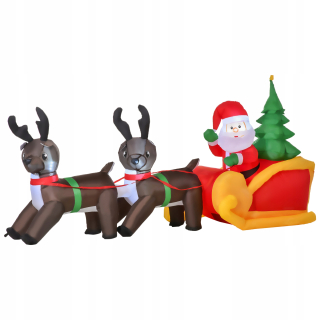 Vonkajšie vianočné osvetlenie - Nafukovací Santa Claus na saniach s vianočným stromčekom 210 cm