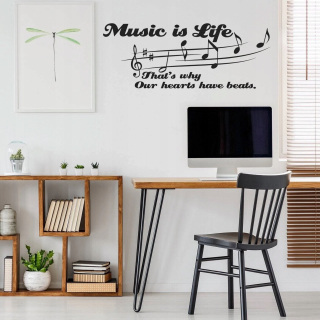 Hudba s nálepkou na stenu je môj život vinyl 260x106