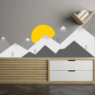 Nálepka na stenu biele vinylové hory 200x66