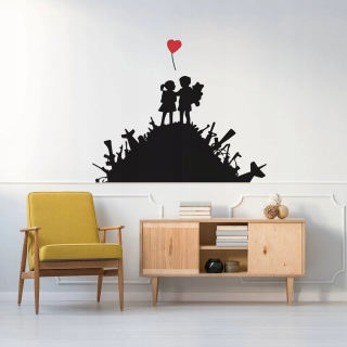 Nálepka nástennej maľby Banksy Boy & Girl 340x281