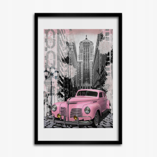 Moderný fotografický obrázok v ružovom aute 40x60 rámu