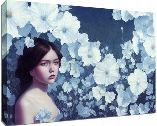 Picture Girl s bielymi kvetmi - 120 x 80 cm