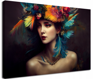 Picture Woman in a Feather Hat - 120 x 80 cm