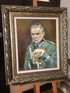 Olejomaľba 74x64 Portrét maršálov Piłsudski Ráma