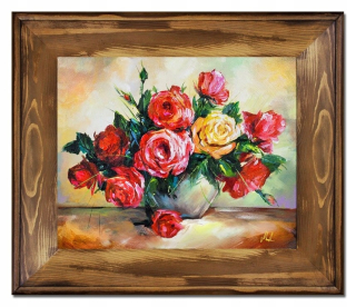 Olejomaľba maľované kvety plátno 61x71