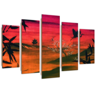 Päť -časový obrazový panel Deco, Japonsko sa kúpalo