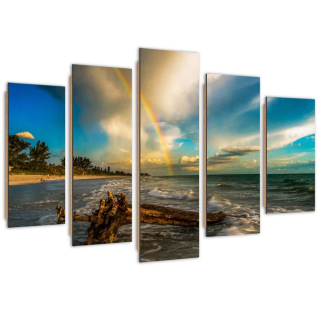 Päť -časový panel s obrázkom Deco, dúha nad plážou