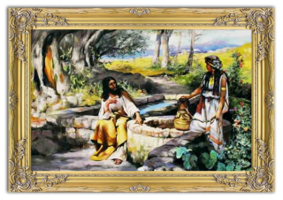 Ručne maľovaný maľba Ježiša a Samaritánov 75x105