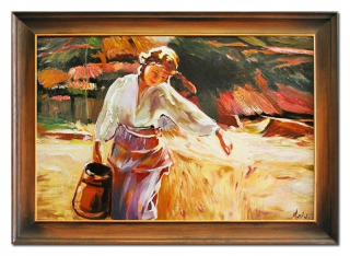 Ručne maľovaná žena s džbánom 63x84