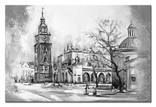 Ručne maľovaný obrázok Krakov - Sukiennice 60x90