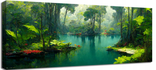 Obrázok krajina Exotický les s jazerom - 40x100 cm