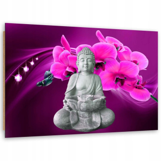 Deko tabuľový obraz, Budha s ružovou orchideou - 100x70