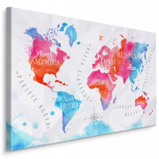 Farebná obrazová mapa sveta akvarelu 120x80