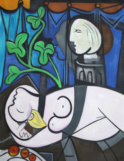 Nahý obrázok, zelené listy a prsia - Pablo Picasso