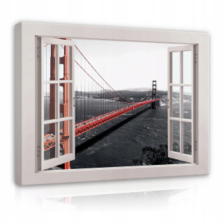Obrázok 3D okno na plátne Red Bridge 100x70