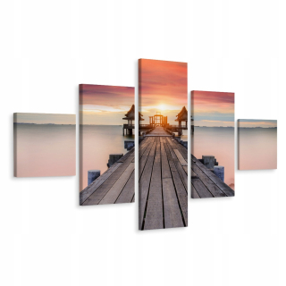 Polyptych obrazová krajina morská hmla móla 3d 200x120