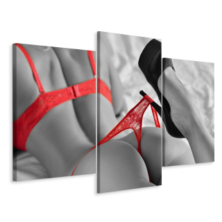 Obrázok ženy Triptych v červenom spodnom prádle 180x120