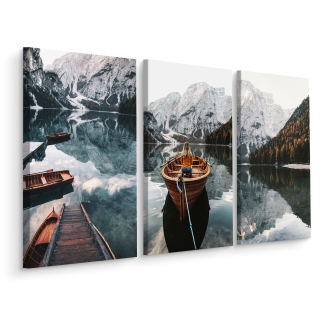 Obrázok Triptych Mountain Boat Lake Krajina 120x80