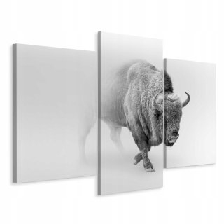 Obrázok Triptych Gray Bison Fog 3d Animal 180x120