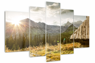 Sklenená maľba Veľký triptych dom v horách