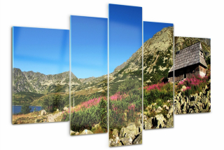 Sklenený obrázok triptych bacówka v údolí