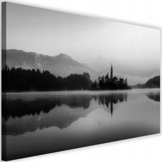 Tlačená maľba 120x80 Čierna a biela krajina jazera