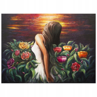 Maľovaná maľovaná žena medzi kvetmi 115x85