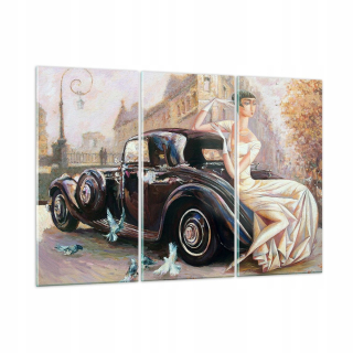 Obrázok na skle 165x110 retro autá dáma