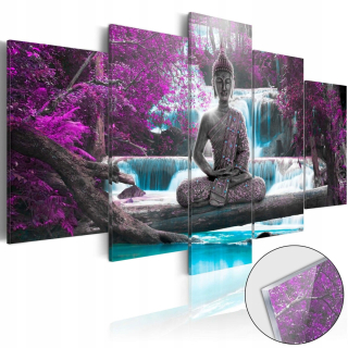 Obrázok na sklenenom akryle - vodopád a Buddha - 100x50