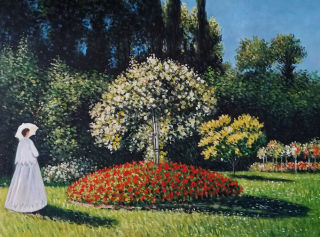 Ropný obrázok žena v záhrade - Claude Monet