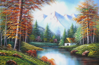 Olejomaľba krajina Mountain River Landscape