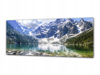 Sklenená maľba 125x50 grafiky za pohárom hôr