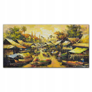 Sklenené obrazové lode dedina Tree Sky 140x70 cm
