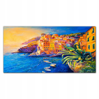Sklenená maľba na stene pobrežného mesta 140x70 cm