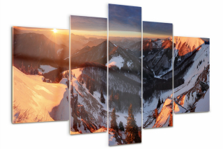 Sklenený obrázok triptych pre spálňu zimu v horách