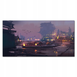Picture Glass Boat Decor Port City Night 140x70