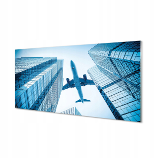 Fotografový obrázok sklenené budovy Aircraft Sky 120x60 cm