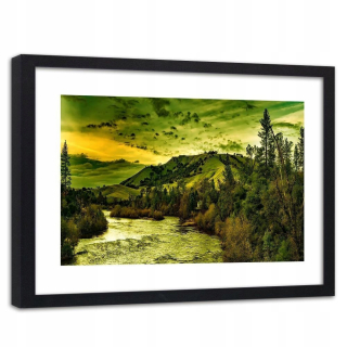 Čierny rámový obraz Horská rieka v zelenej farbe 120x80