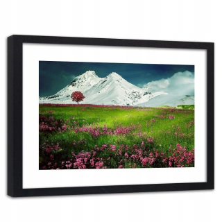 Obrázok s horským rámom v snehu farebná lúka 90x60