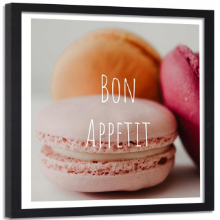 Obrázok v čiernom ráme Bon Appeit 90x90 makarónov