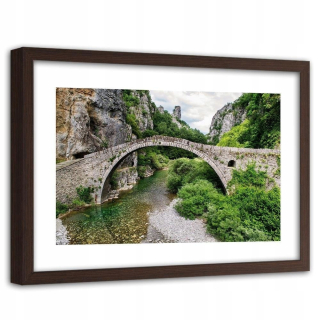 Obrázok v hnedom ráme, starý kamenný most 120x80