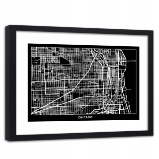 Obrázok v čiernom rámci plánu Chicaga City 120x80