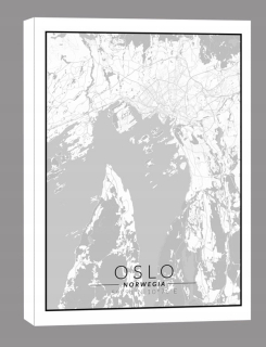 Oslo mapa čiernobiela - obrázok na plátne