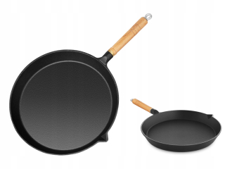 Panvica - Liatinové panvice 30 cm s drevenou rukoväťou