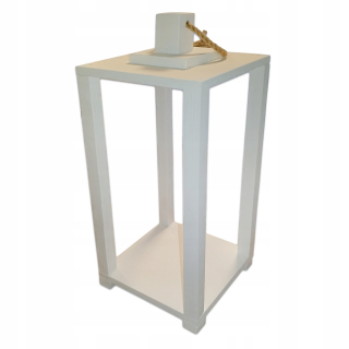 MASÍVNY LAMPIÓN DREVENÝ, LAMPIÓN BIELY s POVRAZOM - 45 CM